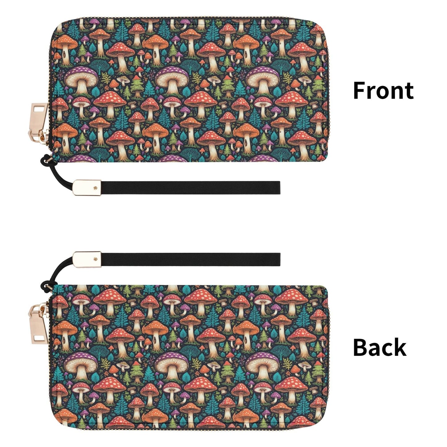 Forest Mushroom Women's Leather Zipper Wristlet Wallet - DeRose Seasonal