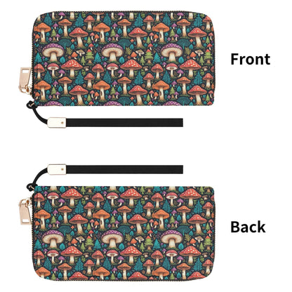 Forest Mushroom Women's Leather Zipper Wristlet Wallet - DeRose Seasonal