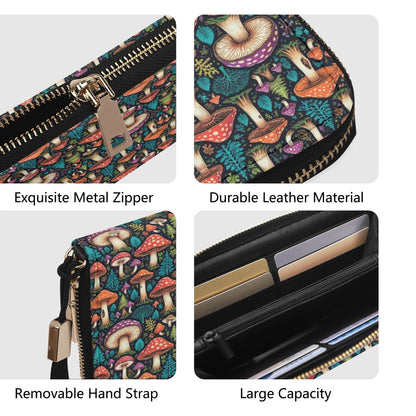 Forest Mushroom Women's Leather Zipper Wristlet Wallet - DeRose Seasonal