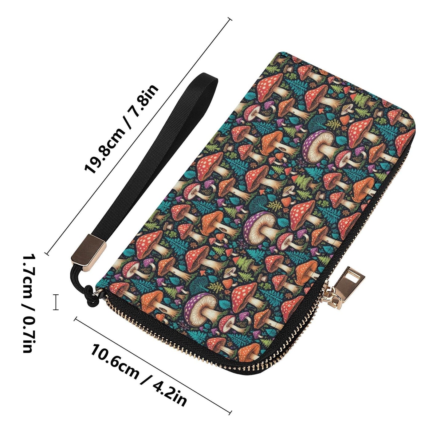 Forest Mushroom Women's Leather Zipper Wristlet Wallet - DeRose Seasonal