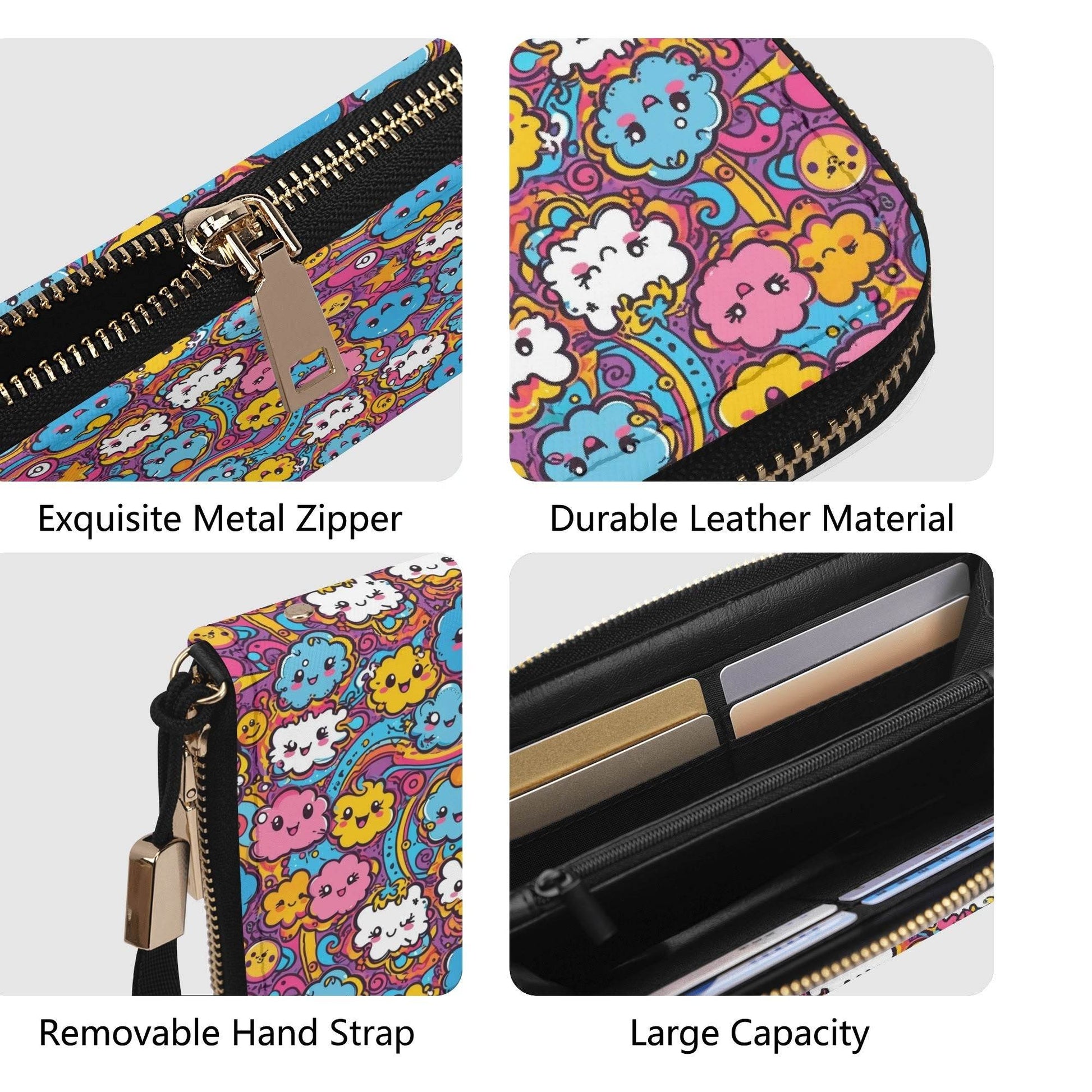 Cute Clouds Women's Leather Zipper Wristlet Wallet - DeRose Seasonal