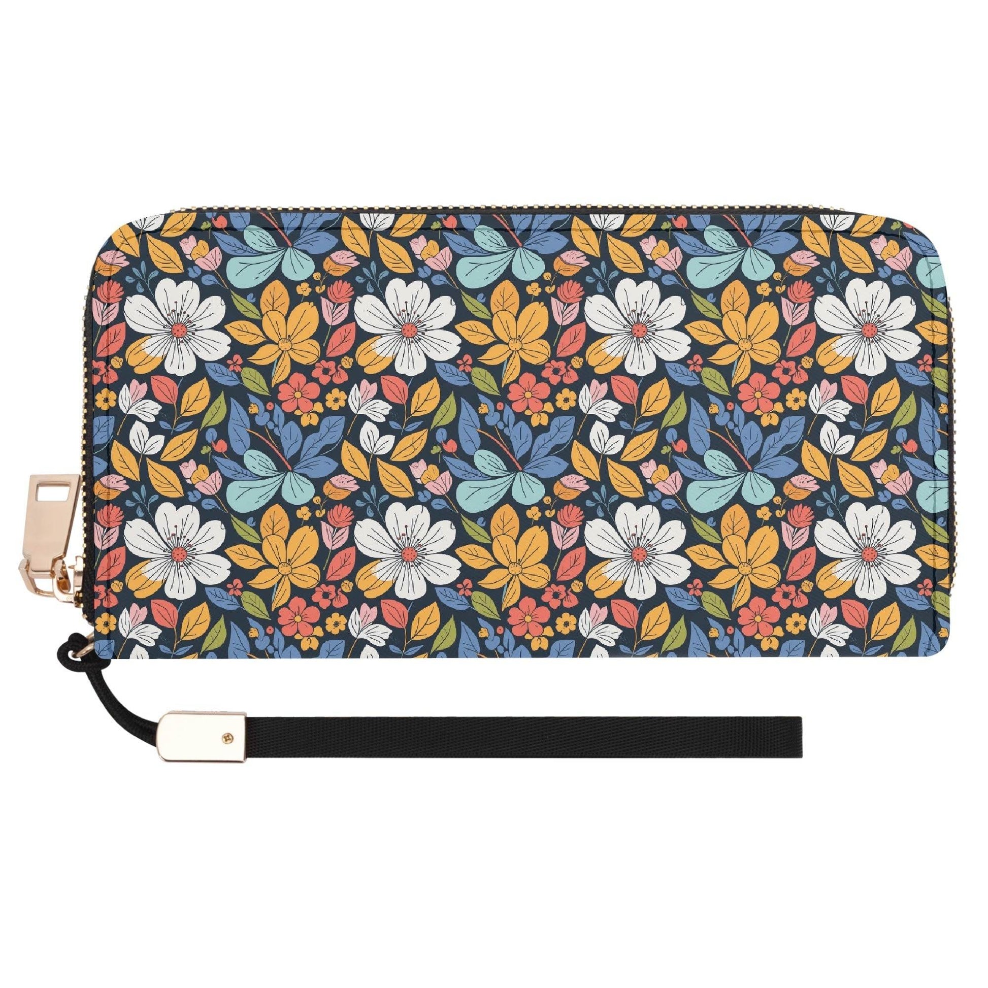 Bright Flowers Women's Leather Zipper Wristlet Wallet - DeRose Seasonal