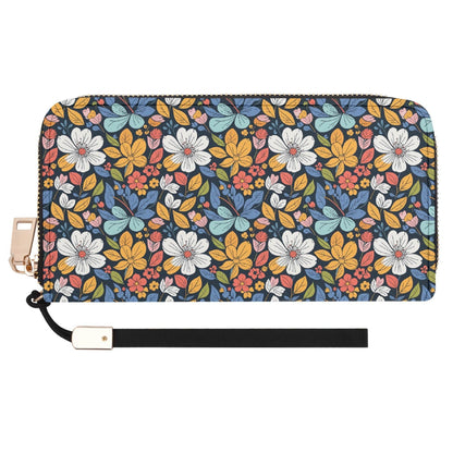 Bright Flowers Women's Leather Zipper Wristlet Wallet - DeRose Seasonal
