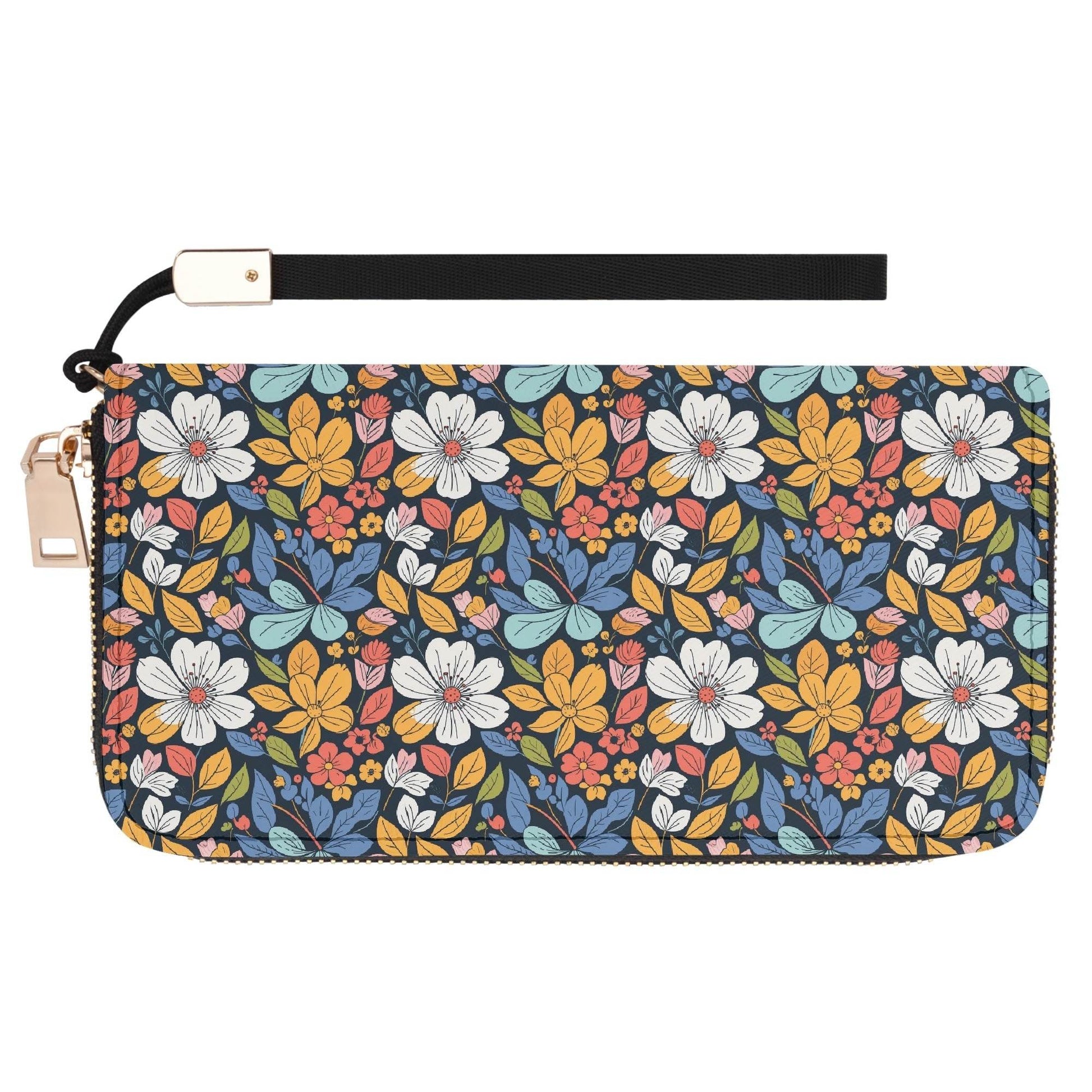 Bright Flowers Women's Leather Zipper Wristlet Wallet - DeRose Seasonal
