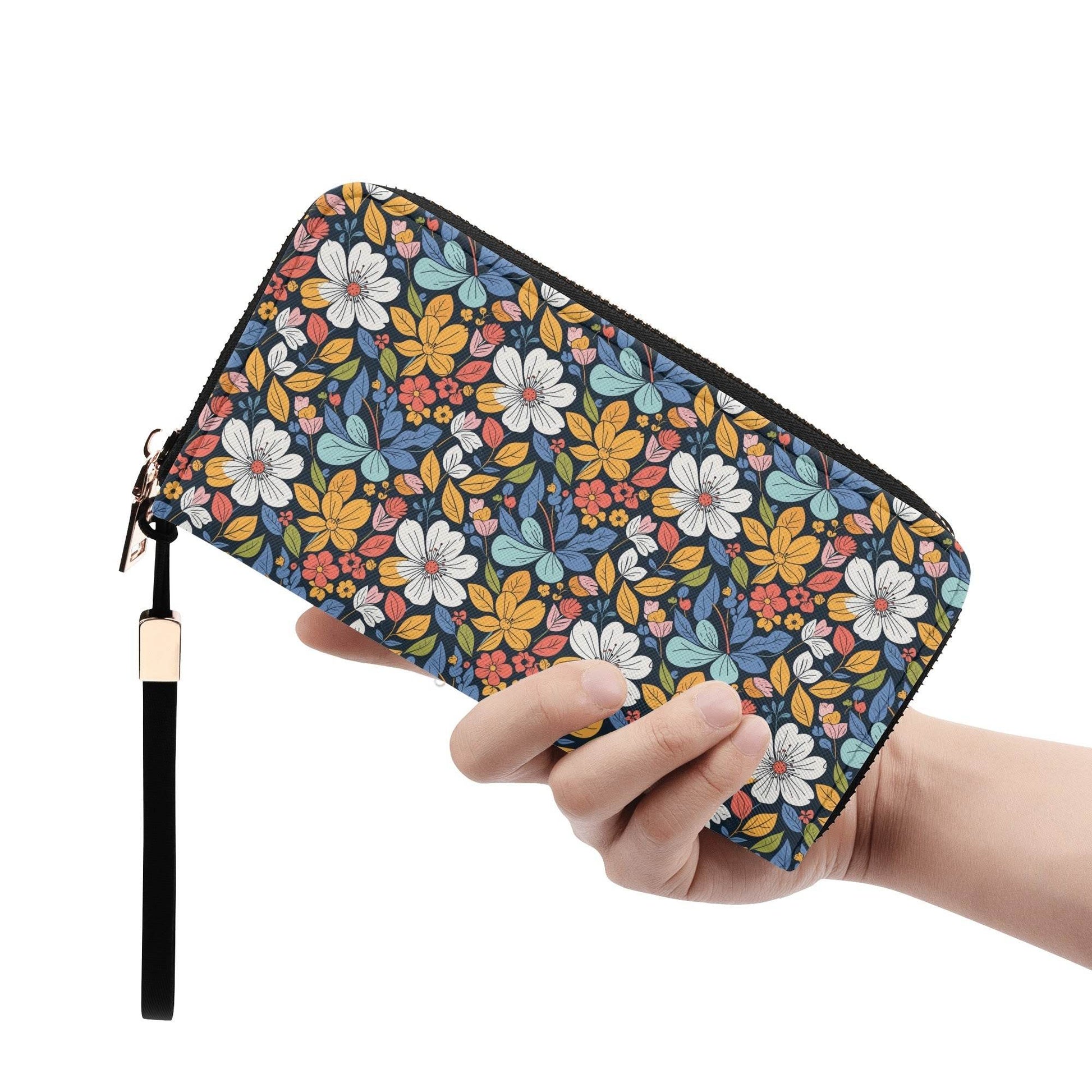 Bright Flowers Women's Leather Zipper Wristlet Wallet - DeRose Seasonal