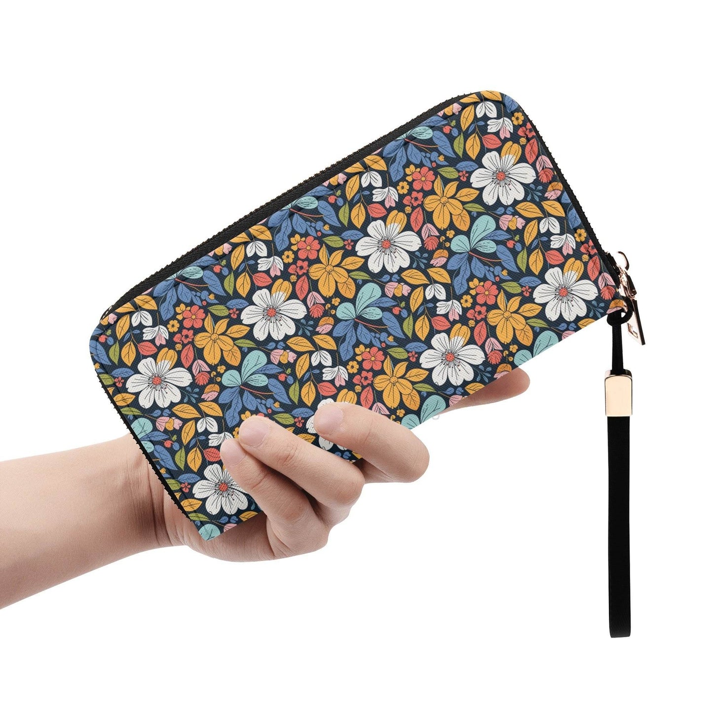 Bright Flowers Women's Leather Zipper Wristlet Wallet - DeRose Seasonal