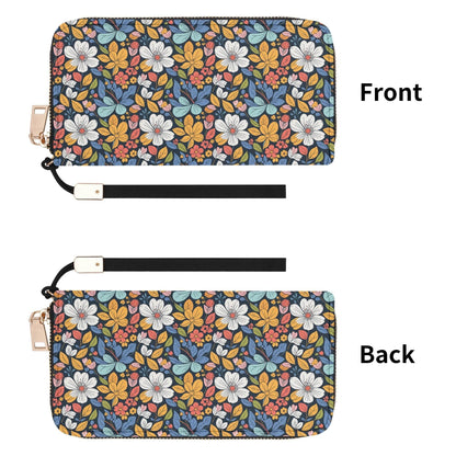 Bright Flowers Women's Leather Zipper Wristlet Wallet - DeRose Seasonal