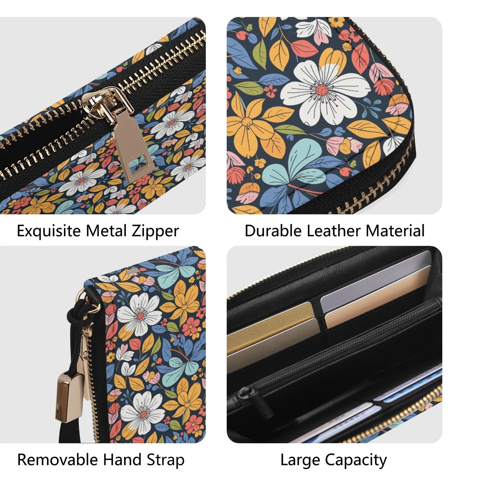 Bright Flowers Women's Leather Zipper Wristlet Wallet - DeRose Seasonal