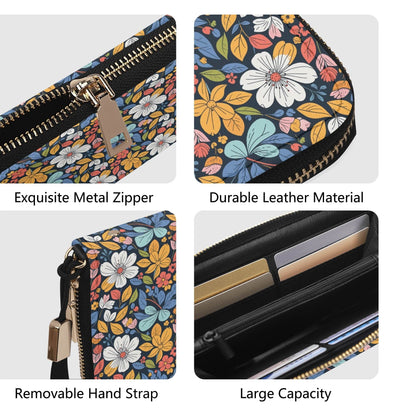 Bright Flowers Women's Leather Zipper Wristlet Wallet - DeRose Seasonal