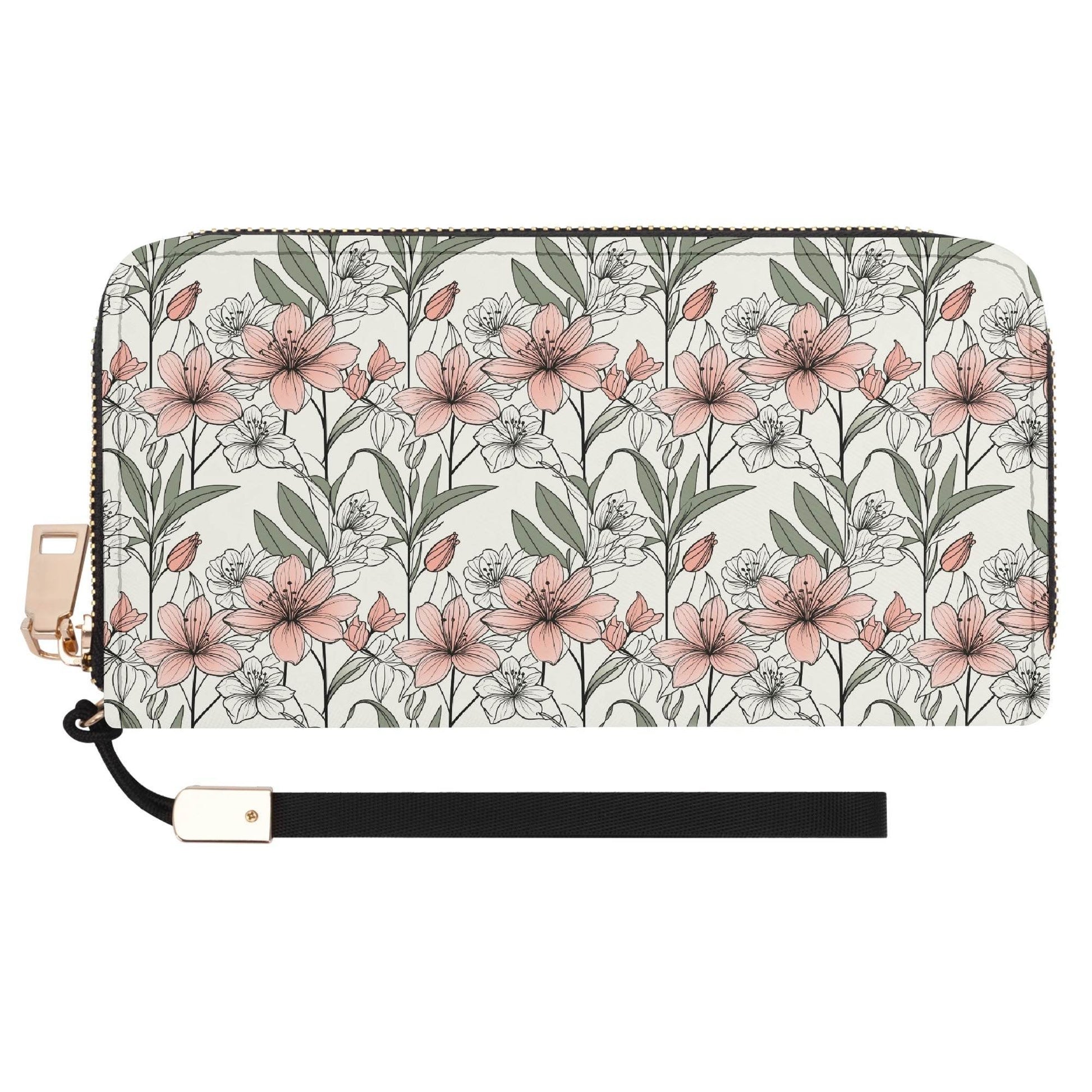 Japan Floral Women's Leather Zipper Wristlet Wallet - DeRose Seasonal