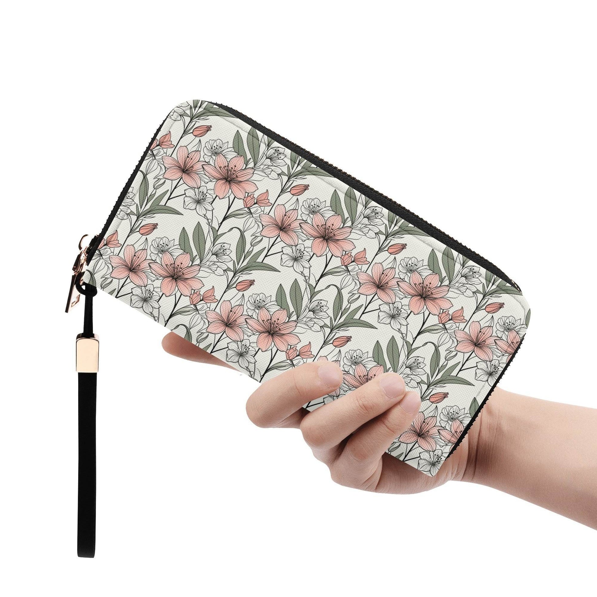 Japan Floral Women's Leather Zipper Wristlet Wallet - DeRose Seasonal