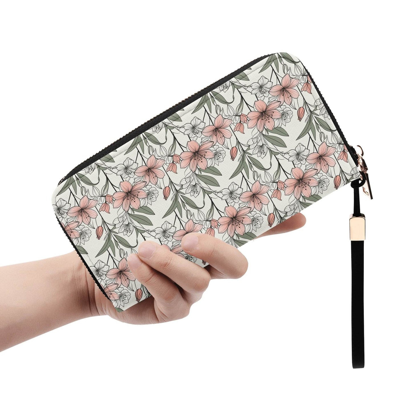 Japan Floral Women's Leather Zipper Wristlet Wallet - DeRose Seasonal