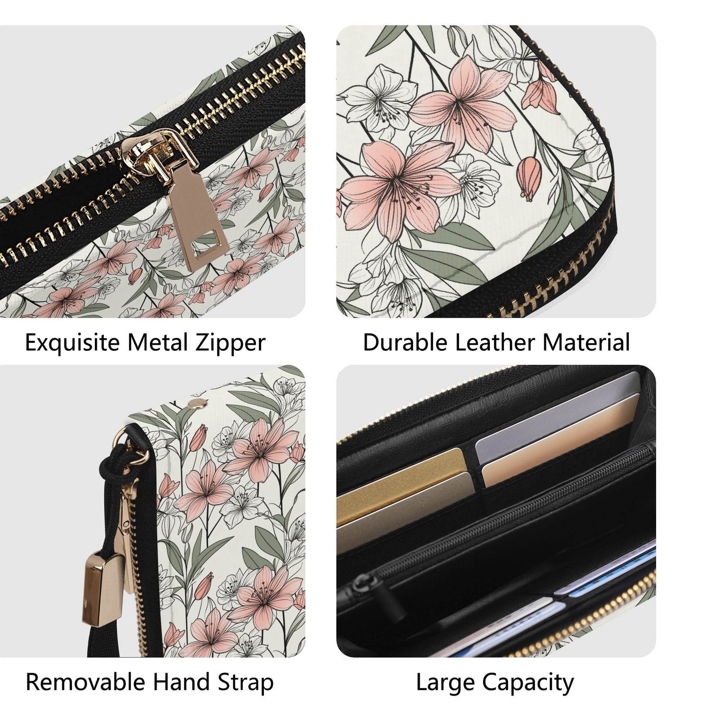 Japan Floral Women's Leather Zipper Wristlet Wallet - DeRose Seasonal