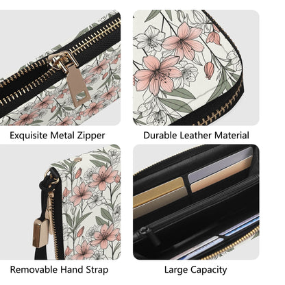 Japan Floral Women's Leather Zipper Wristlet Wallet - DeRose Seasonal