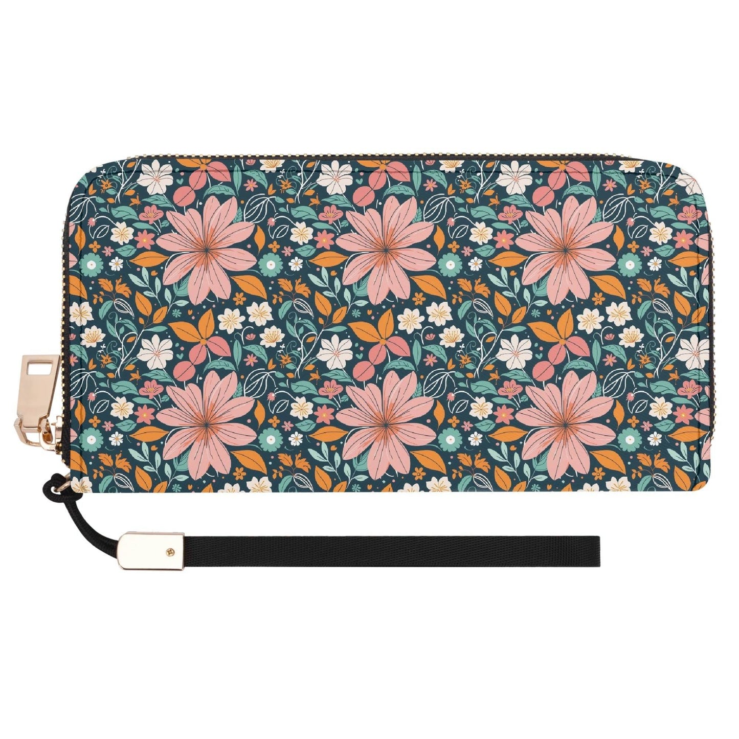 Wild Flowers Women's Leather Zipper Wristlet Wallet - DeRose Seasonal