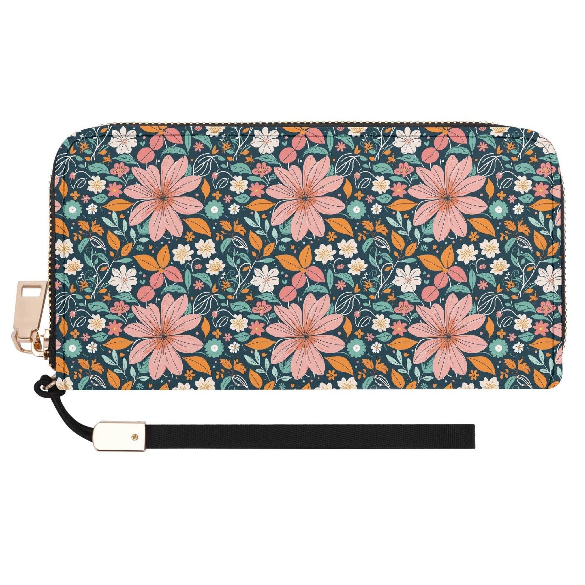 Wild Flowers Women's Leather Zipper Wristlet Wallet - DeRose Seasonal