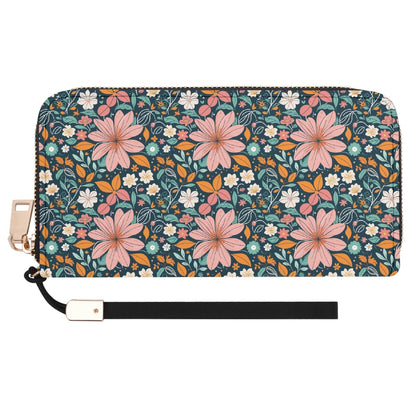Wild Flowers Women's Leather Zipper Wristlet Wallet - DeRose Seasonal