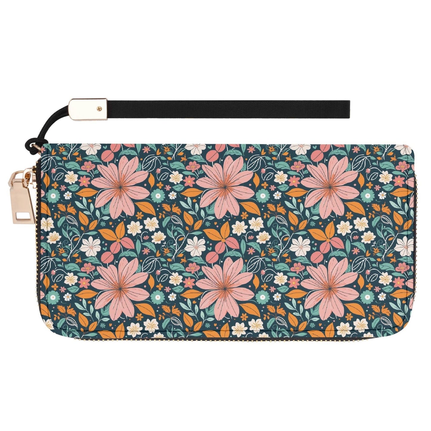 Wild Flowers Women's Leather Zipper Wristlet Wallet - DeRose Seasonal