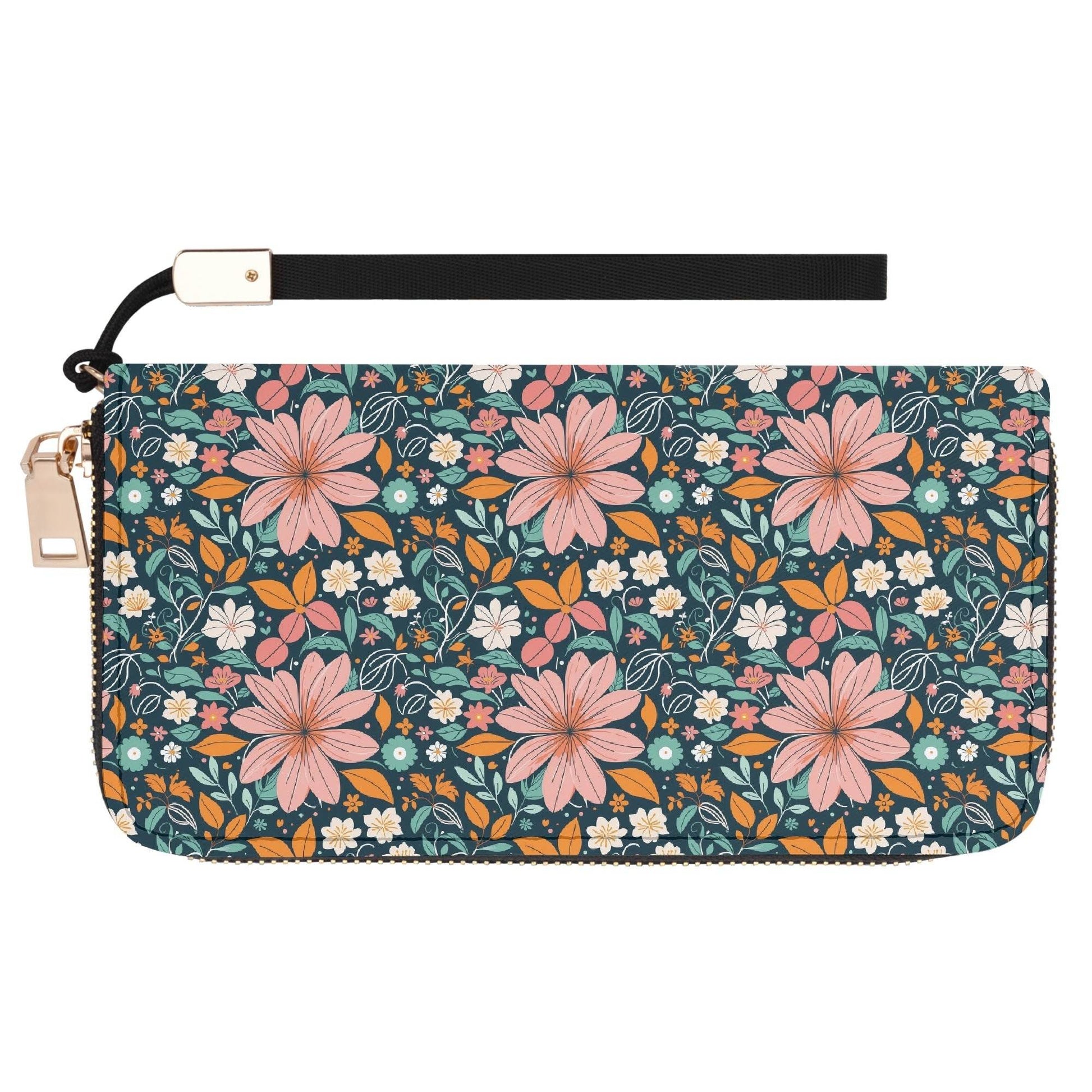 Wild Flowers Women's Leather Zipper Wristlet Wallet - DeRose Seasonal