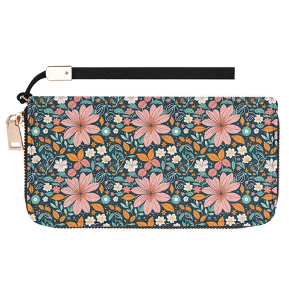 Wild Flowers Women's Leather Zipper Wristlet Wallet - DeRose Seasonal