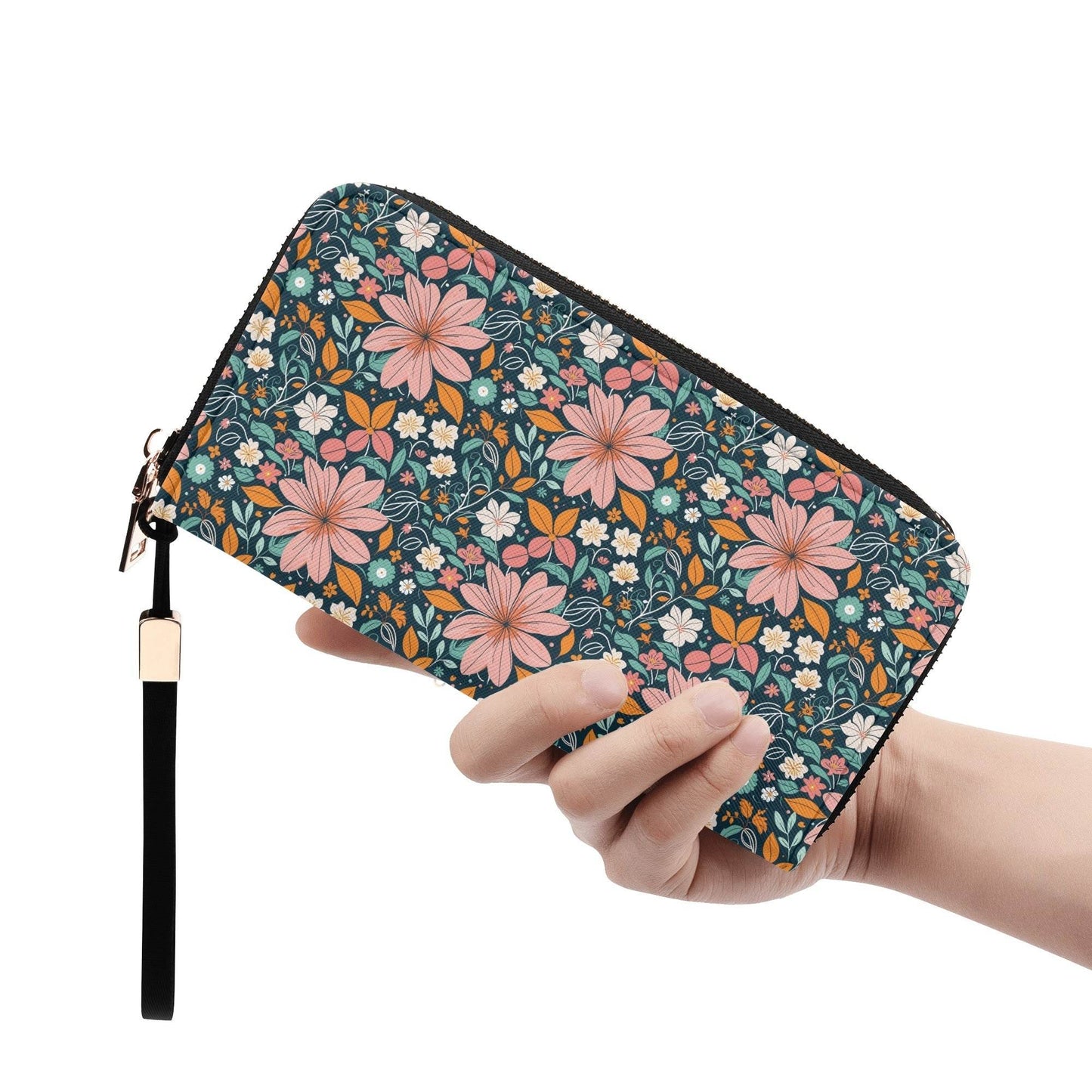 Wild Flowers Women's Leather Zipper Wristlet Wallet - DeRose Seasonal