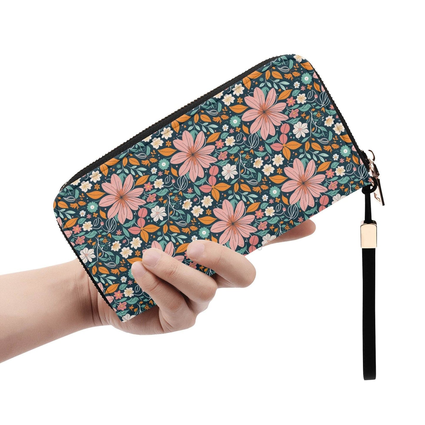 Wild Flowers Women's Leather Zipper Wristlet Wallet - DeRose Seasonal
