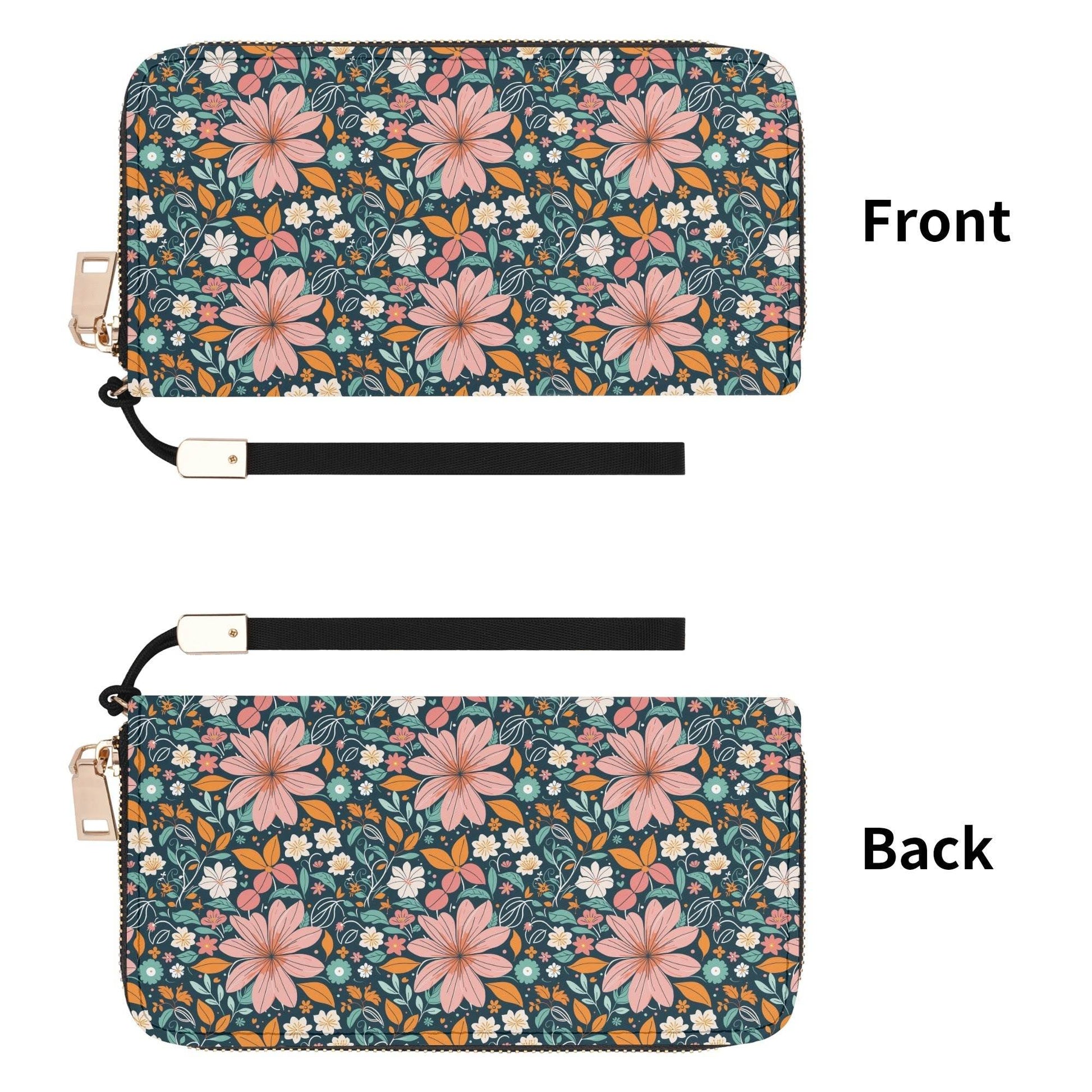 Wild Flowers Women's Leather Zipper Wristlet Wallet - DeRose Seasonal