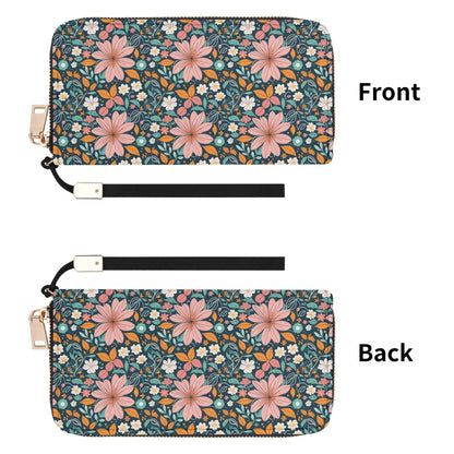 Wild Flowers Women's Leather Zipper Wristlet Wallet - DeRose Seasonal