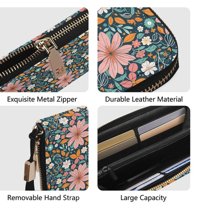 Wild Flowers Women's Leather Zipper Wristlet Wallet - DeRose Seasonal
