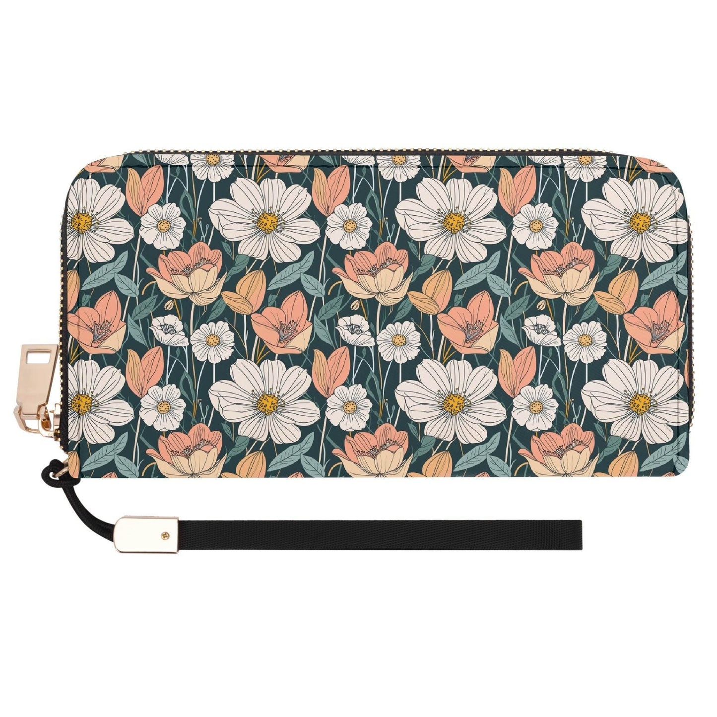 Tulips and Daisy's Women's Leather Zipper Wristlet Wallet - DeRose Seasonal