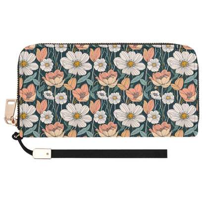 Tulips and Daisy's Women's Leather Zipper Wristlet Wallet - DeRose Seasonal