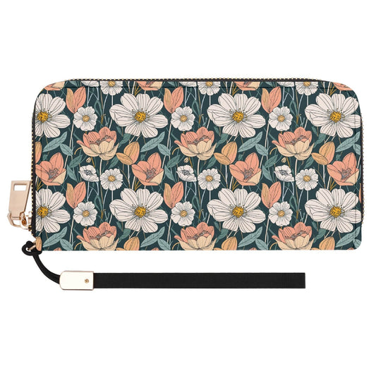 Tulips and Daisy's Women's Leather Zipper Wristlet Wallet - DeRose Seasonal