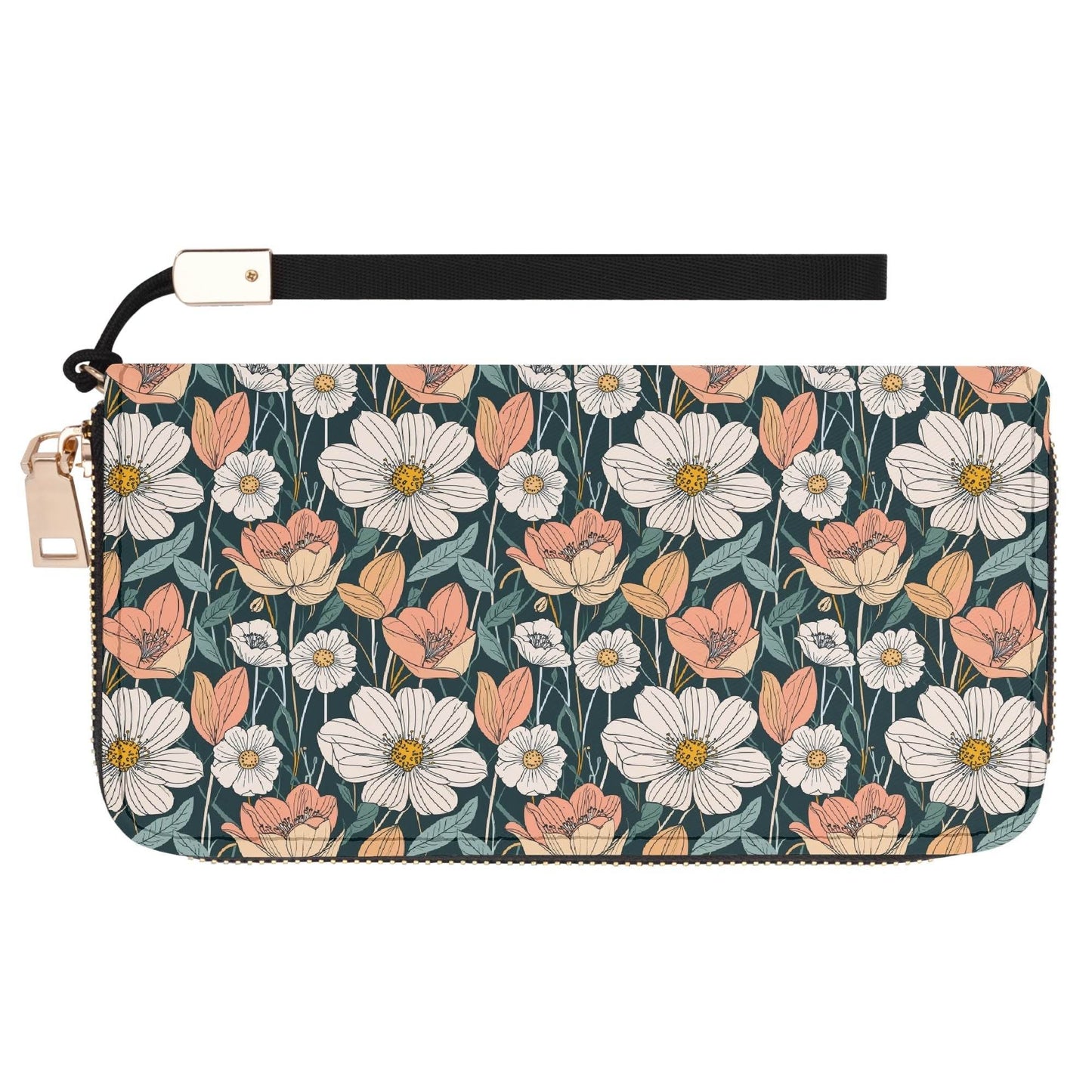 Tulips and Daisy's Women's Leather Zipper Wristlet Wallet - DeRose Seasonal