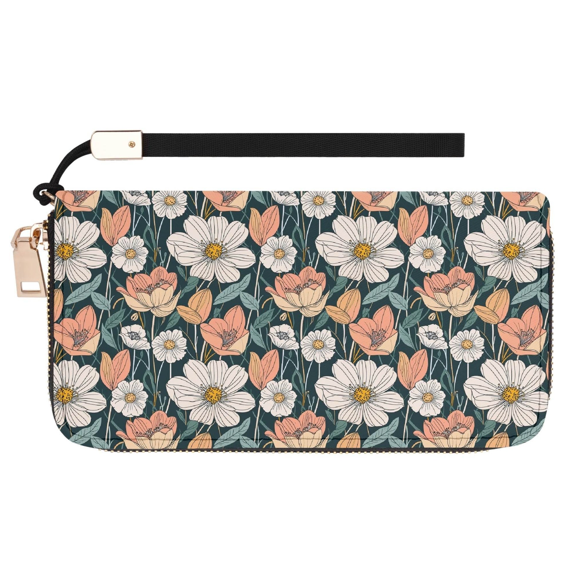 Tulips and Daisy's Women's Leather Zipper Wristlet Wallet - DeRose Seasonal