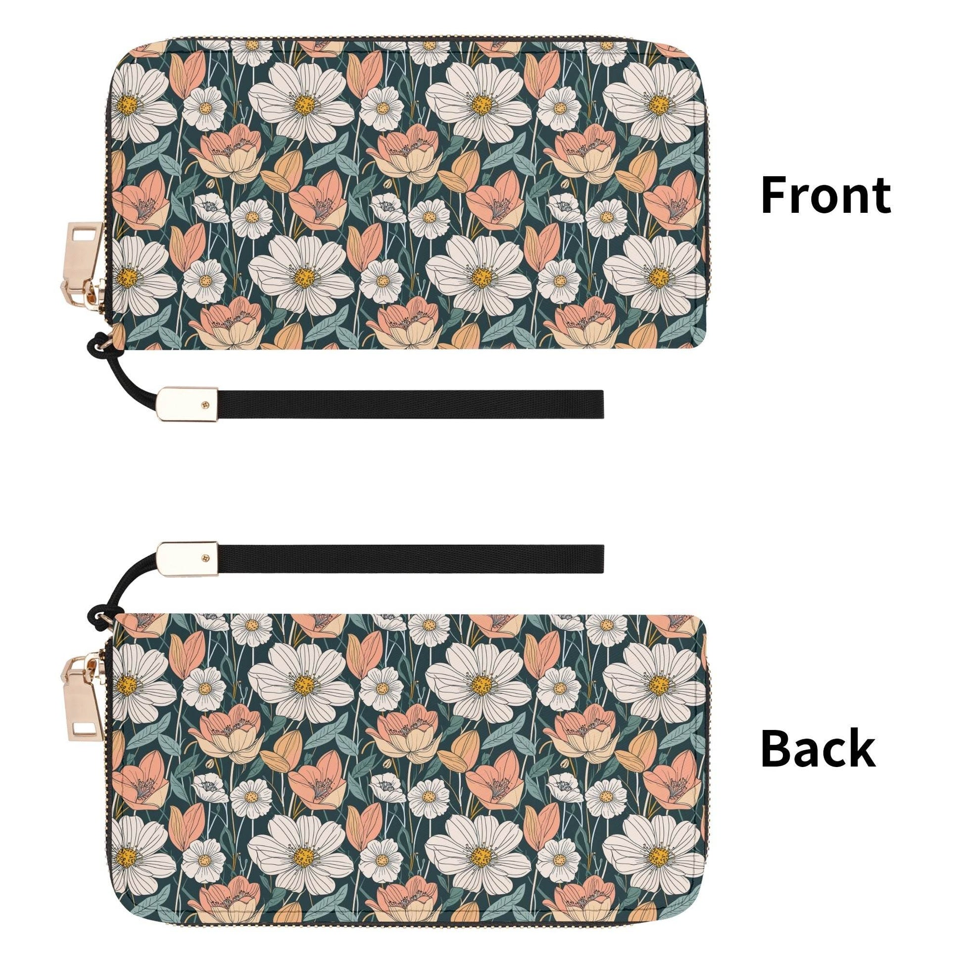 Tulips and Daisy's Women's Leather Zipper Wristlet Wallet - DeRose Seasonal