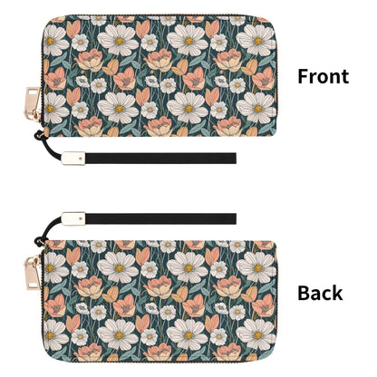 Tulips and Daisy's Women's Leather Zipper Wristlet Wallet - DeRose Seasonal