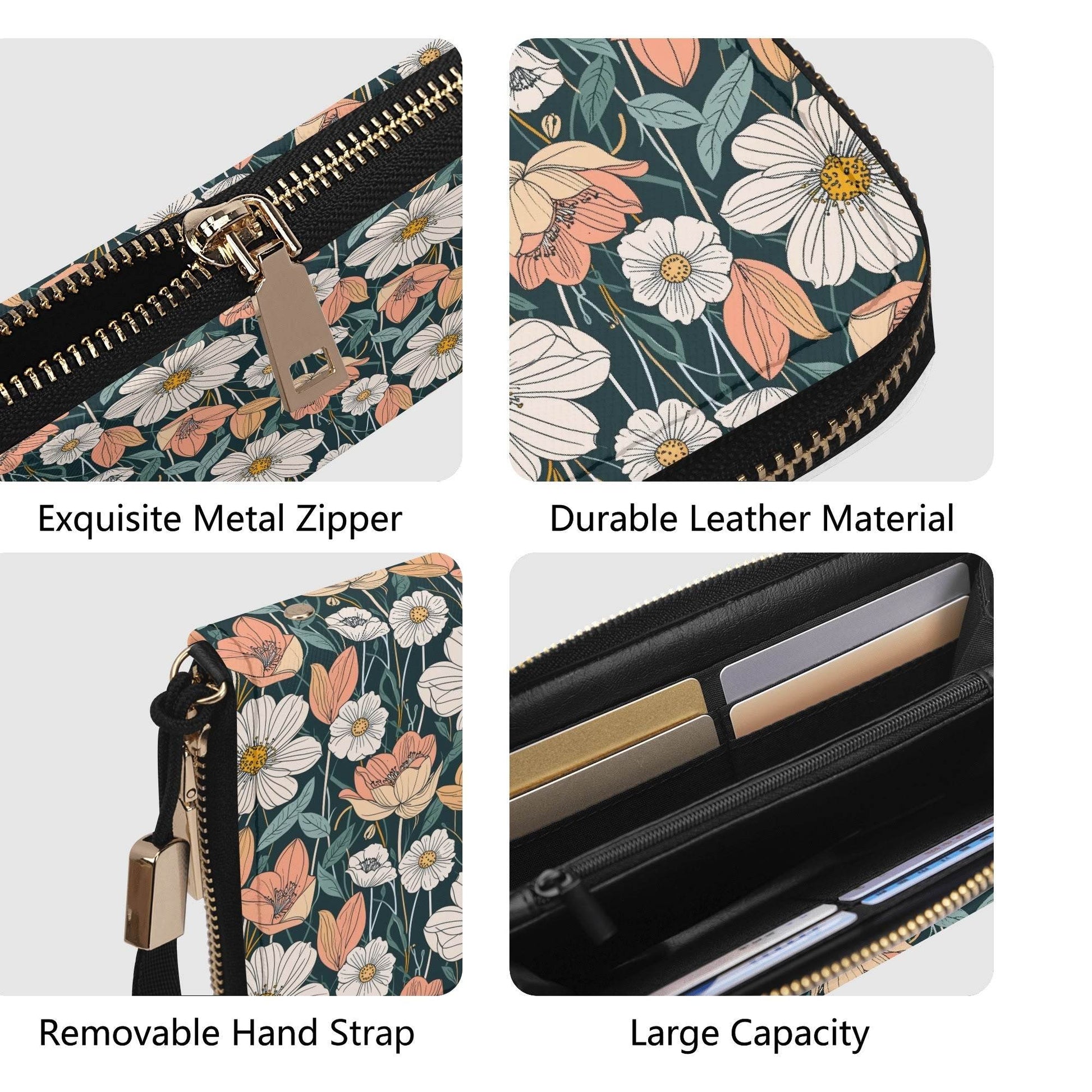 Tulips and Daisy's Women's Leather Zipper Wristlet Wallet - DeRose Seasonal