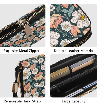 Tulips and Daisy's Women's Leather Zipper Wristlet Wallet - DeRose Seasonal