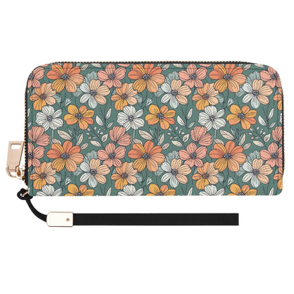 Pastel Flowers Women's Leather Zipper Wristlet Wallet - DeRose Seasonal
