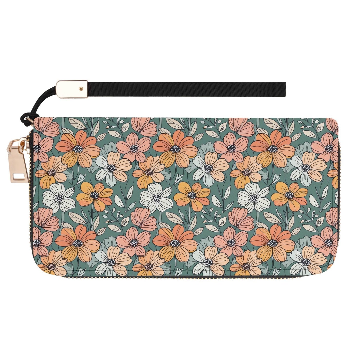 Pastel Flowers Women's Leather Zipper Wristlet Wallet - DeRose Seasonal