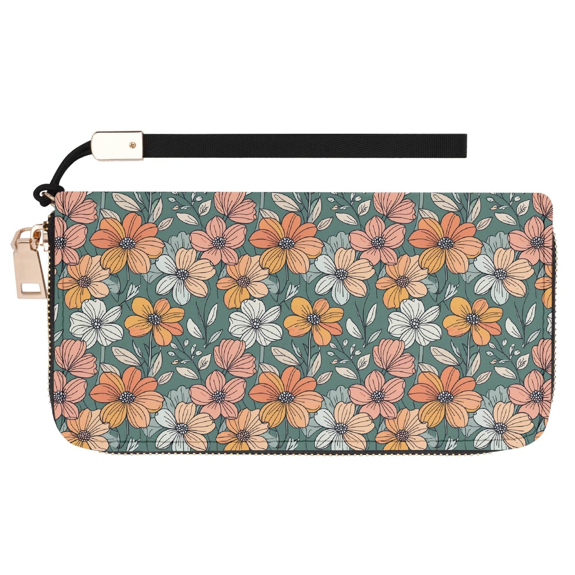 Pastel Flowers Women's Leather Zipper Wristlet Wallet - DeRose Seasonal