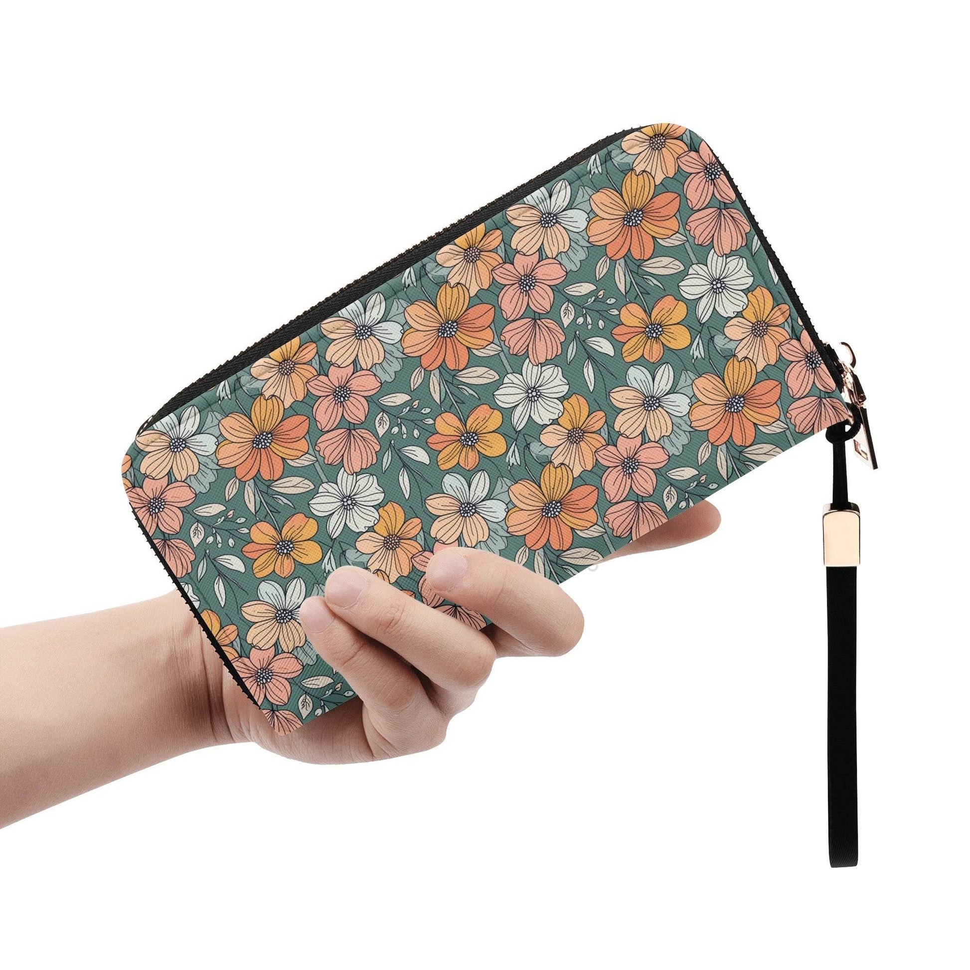 Pastel Flowers Women's Leather Zipper Wristlet Wallet - DeRose Seasonal