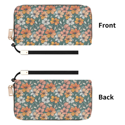 Pastel Flowers Women's Leather Zipper Wristlet Wallet - DeRose Seasonal