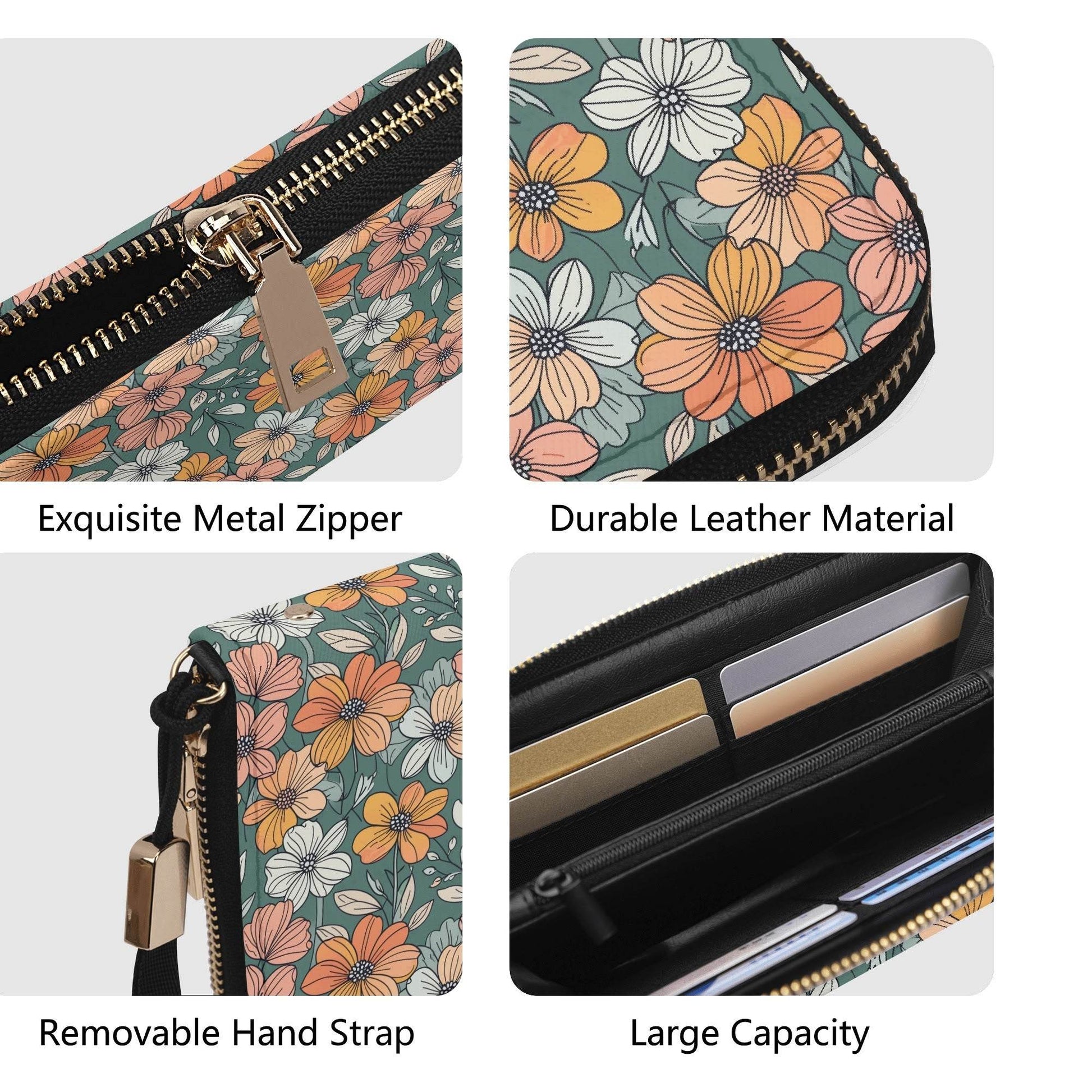 Pastel Flowers Women's Leather Zipper Wristlet Wallet - DeRose Seasonal