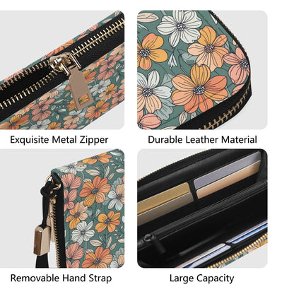 Pastel Flowers Women's Leather Zipper Wristlet Wallet - DeRose Seasonal