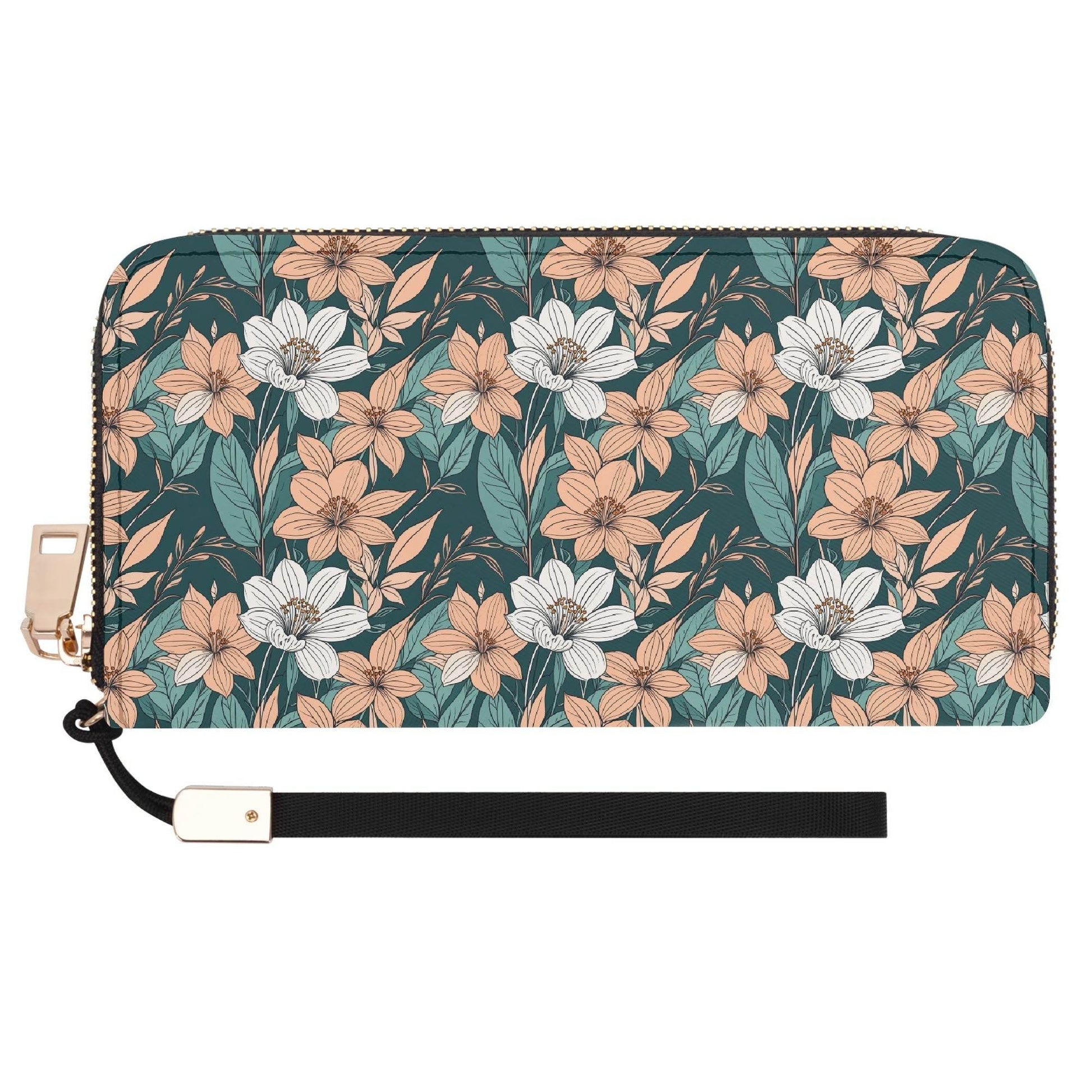 Pastel Floral Women's Leather Zipper Wristlet Wallet - DeRose Seasonal