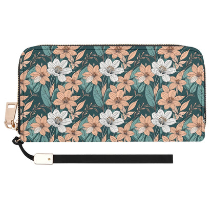 Pastel Floral Women's Leather Zipper Wristlet Wallet - DeRose Seasonal