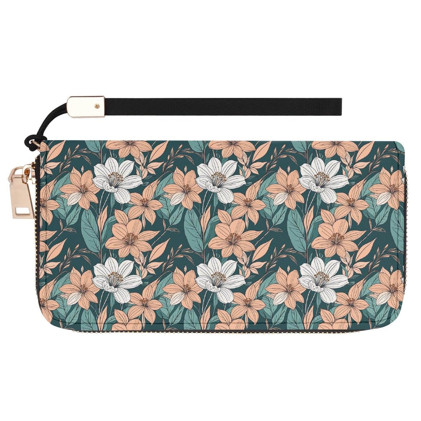 Pastel Floral Women's Leather Zipper Wristlet Wallet - DeRose Seasonal