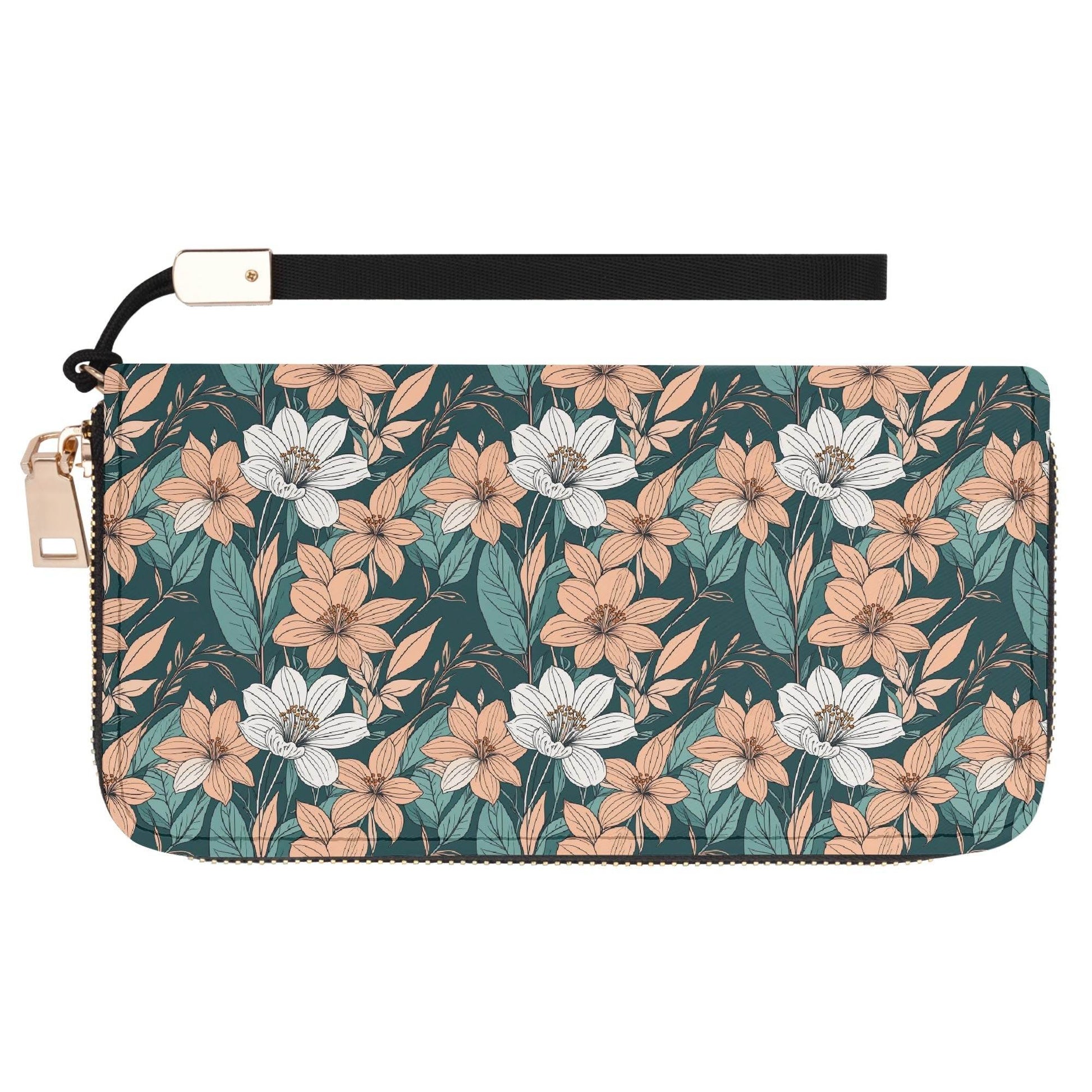Pastel Floral Women's Leather Zipper Wristlet Wallet - DeRose Seasonal