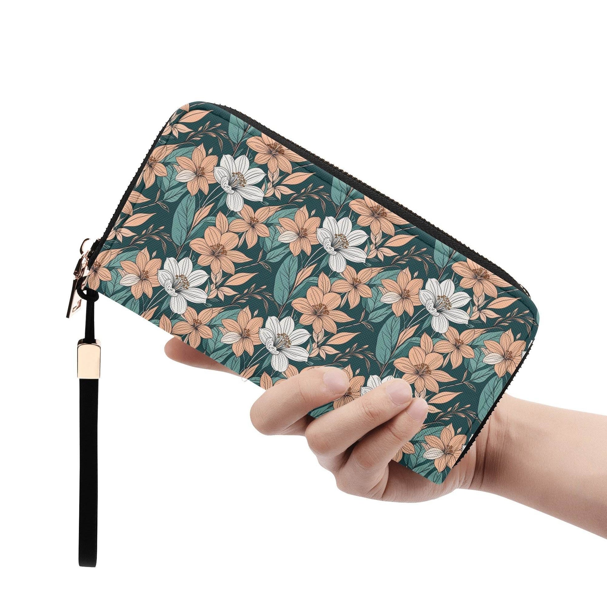 Pastel Floral Women's Leather Zipper Wristlet Wallet - DeRose Seasonal